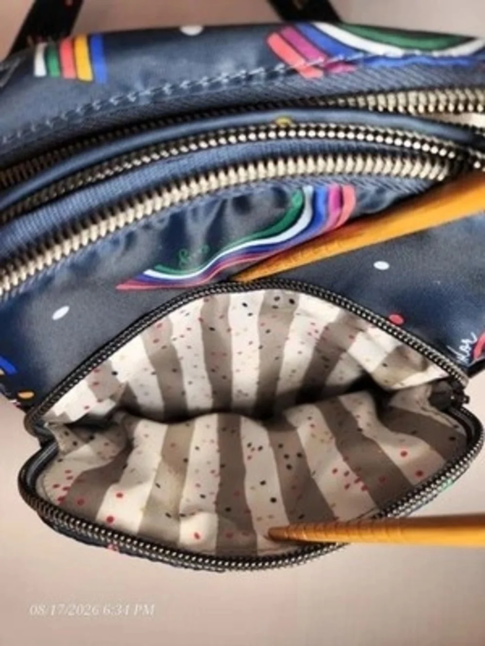 Lug Can Can Crossbody Bag Rainbow Arc Navy Quilted Multi‑Pocket Travel Purse
